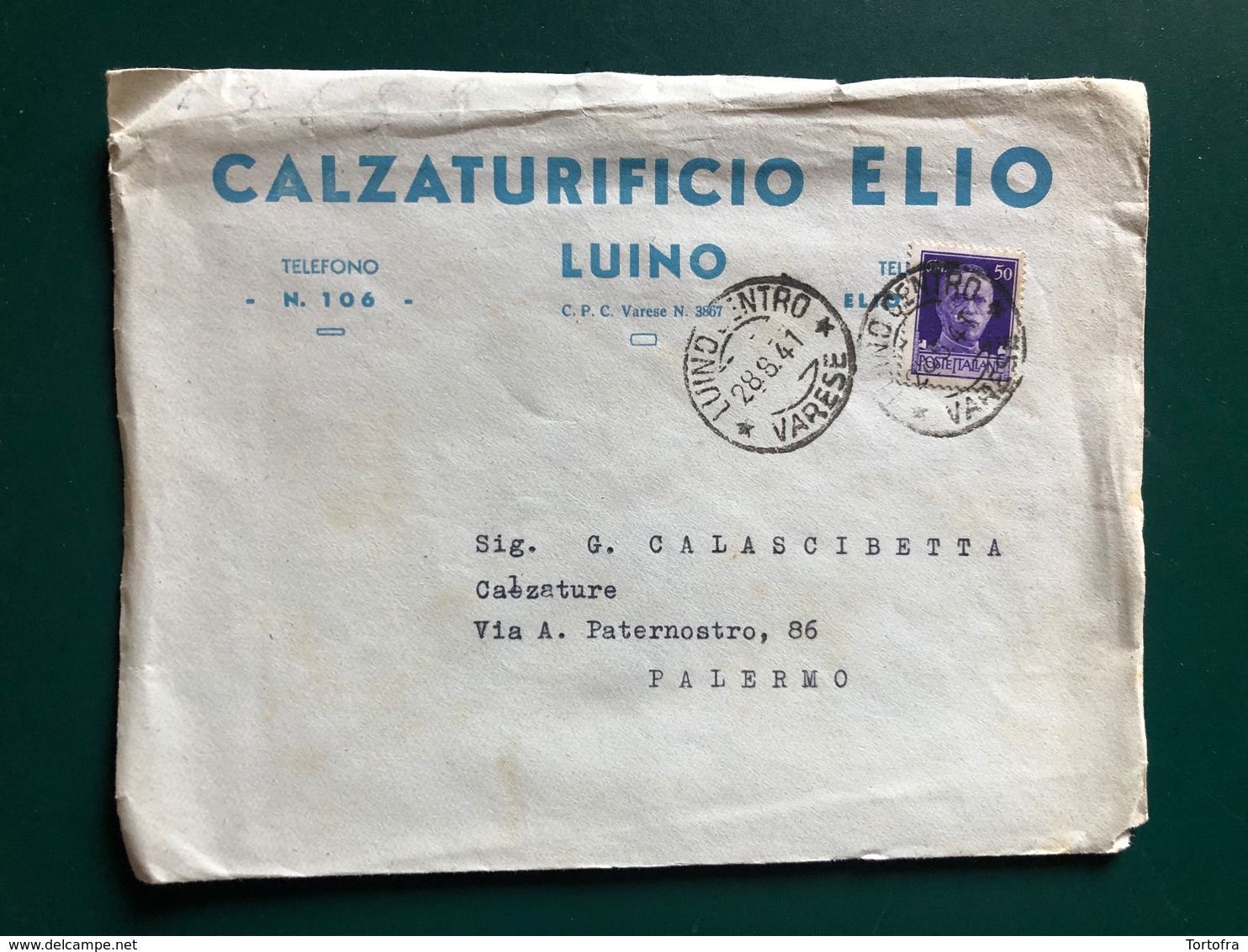 LUINO (VARESE) BUSTA INTESTATA CALZATURIFICIO ELIO 1941 - Luino