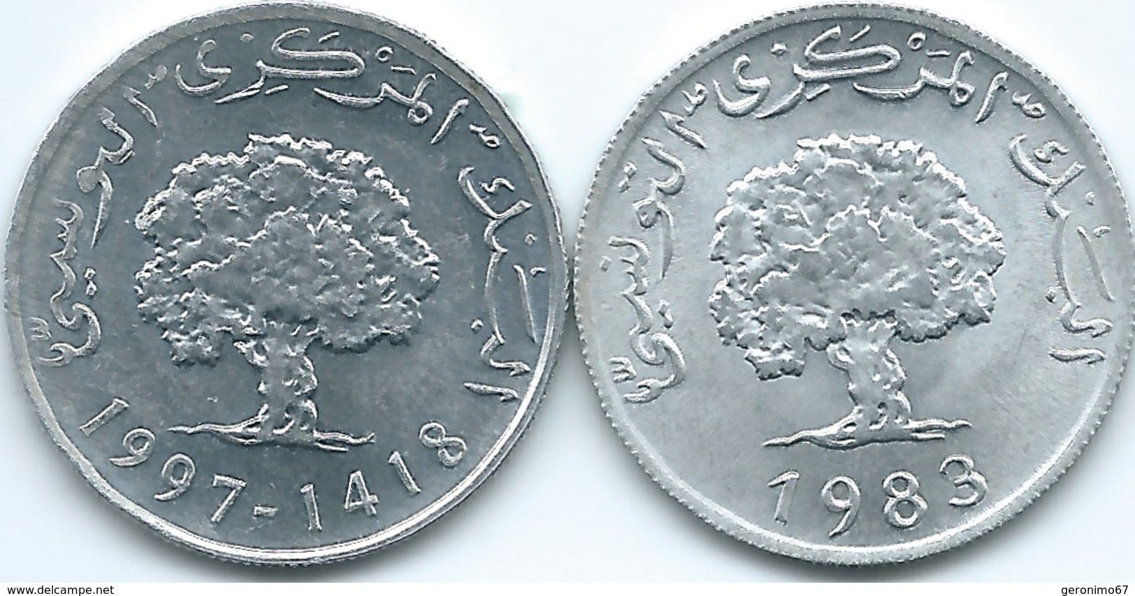 Tunisia - 5 Mallimat - 1983 - KM282 & 1997 - KM348 - Tunisie