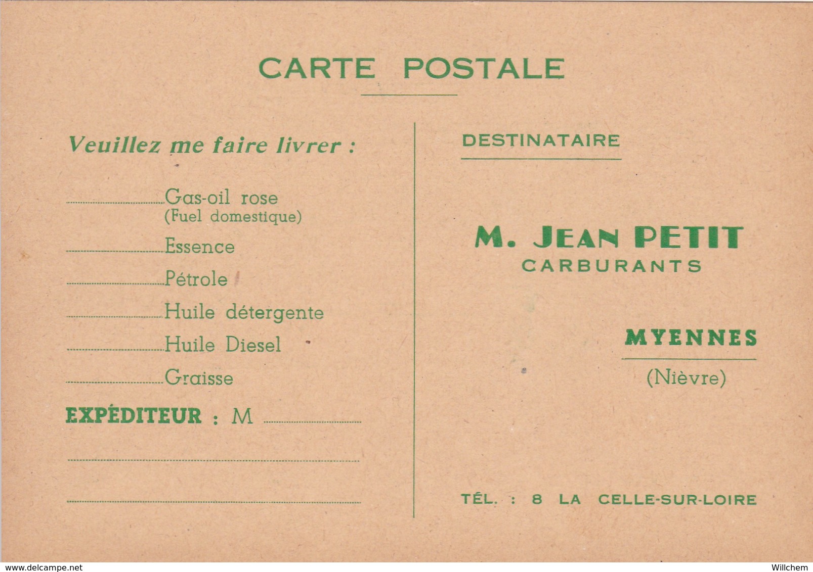 Carte Postale De Mr Jean PETIT Carburants Myennes ( Nièvre ) . - Autres & Non Classés