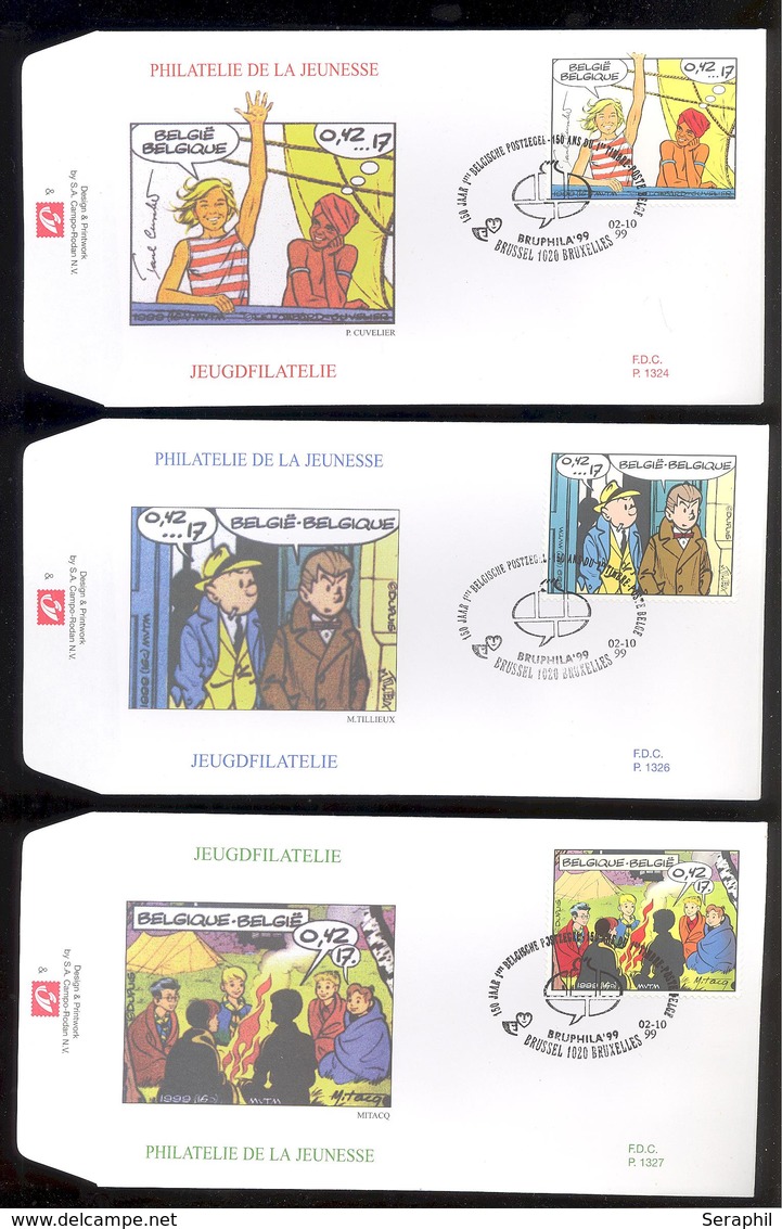FDC - 9 B.D. Différentes - Philatélie De La Jeunesse -  Timbres N° 2841/49- Tampon Brussel /Bruxelles Ovale Bulle Tintin - 1991-2000