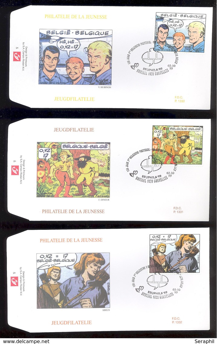 FDC - 9 B.D. Différentes - Philatélie de la Jeunesse -  Timbres n° 2841/49- Tampon Brussel /Bruxelles Ovale bulle Tintin