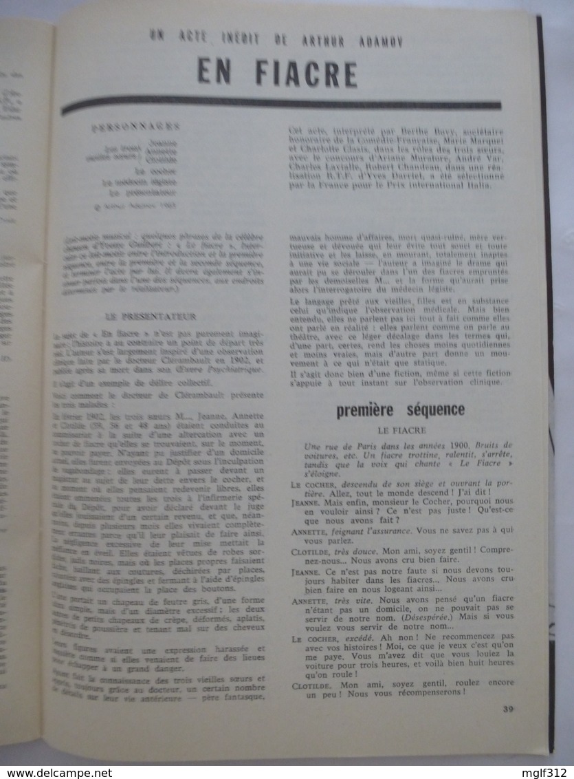 L'AVANT SCENE THEATRE N° 297 : Piéce THOMAS MORE (34 Pages) Inédit De ARTHUR ADAMOV EN FIACRE (8 Pages) - Autres & Non Classés