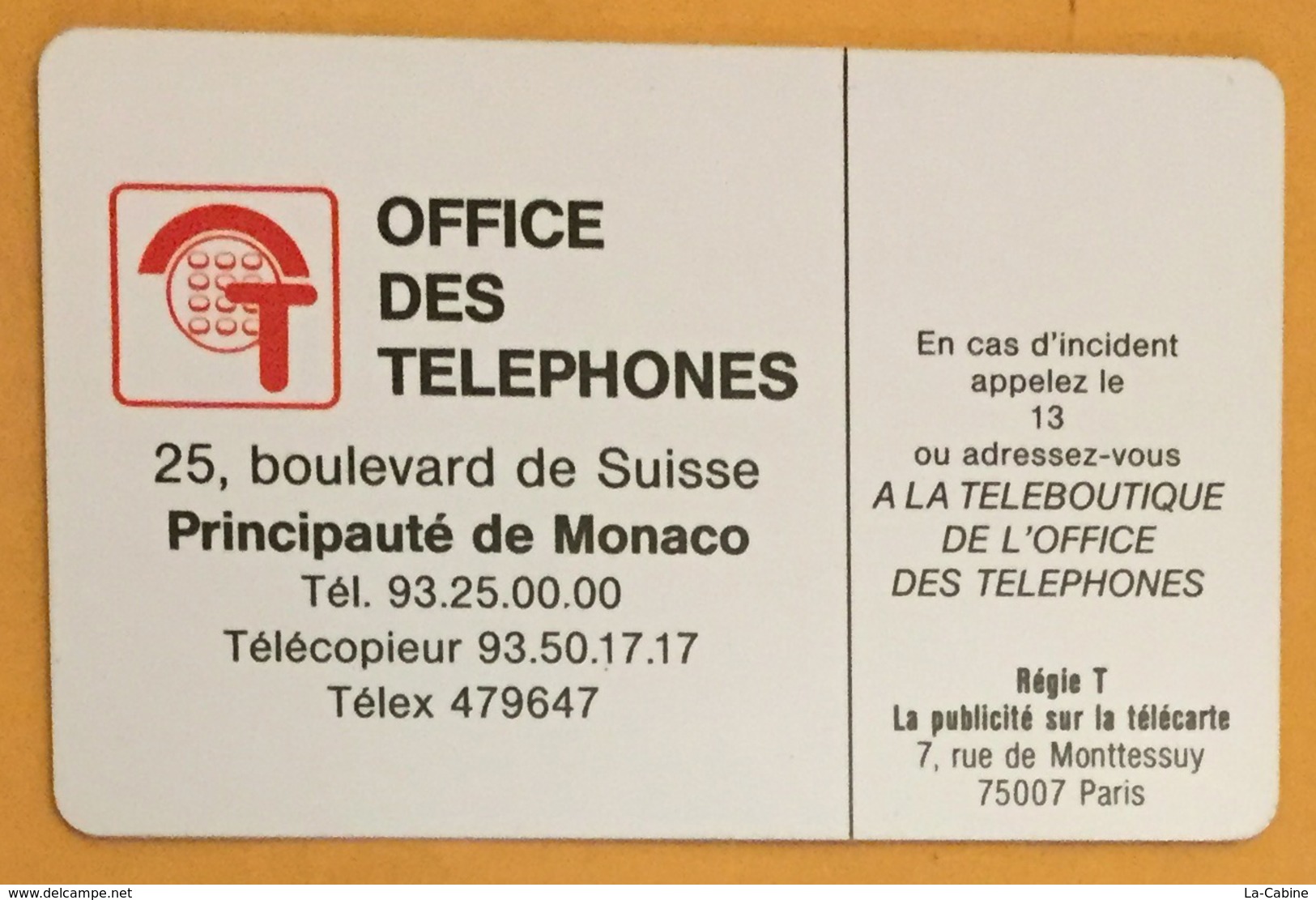 LE ROCHER DE MONACO TELECARTE RÉF PHONECOTE MF2 CORP DE CARTE SANS PUCE PHONECARD CARTE A PUCE - Monaco