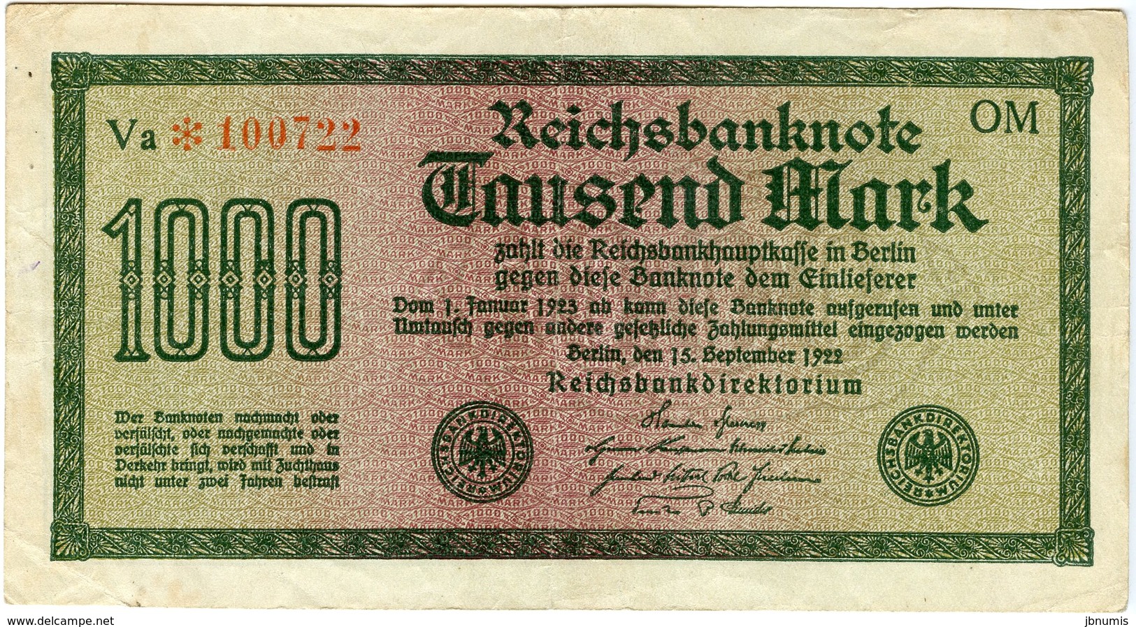 Allemagne Germany 1000 Mark 15 September 1922 P76g - 1000 Mark