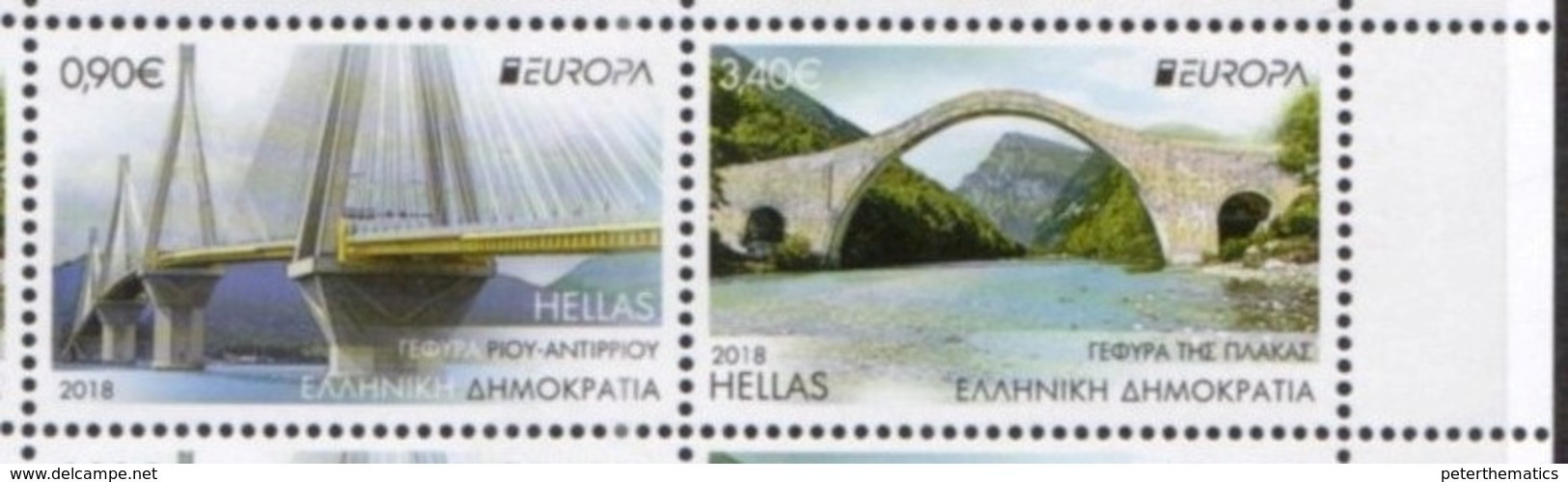 GREECE, 2018, MNH, CASTLES, EUROPA 2018, BRIDGES, MOUNTAINS,  2v - 2018