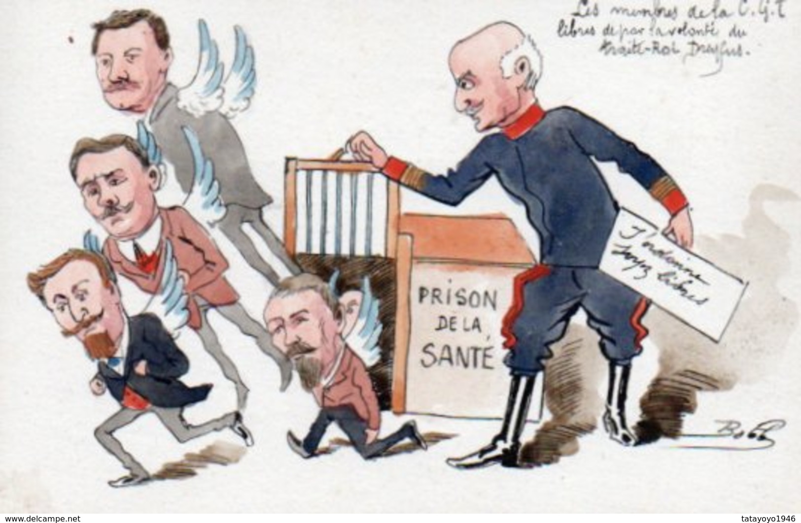 Illustrateur Politique Satyrique Bobb Carte Peint Main Aquarelle De 1908 N'a Pas Circulé - - Sonstige & Ohne Zuordnung