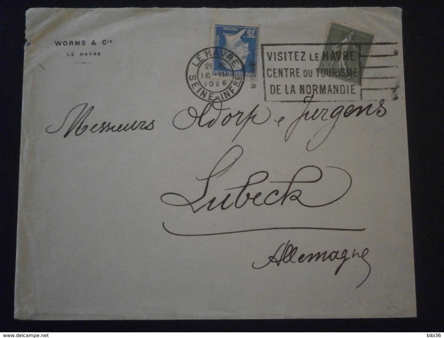 FRANCE PASTEUR SEMEUSE LETTRE ENVELOPPE COVER LETTER WORMS LE HAVRE SEINE INFERIEURE ALLEMAGNE - 1921-1960: Periodo Moderno