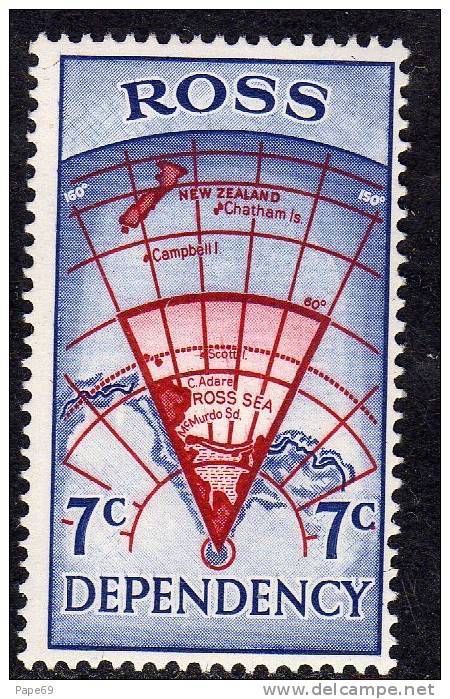 ROSS N° 7 XX Expédition Néo-zélandaise Transantarctique Carte De L'antarctique Néo-zélandais 7 C. Bleu Et Carmin TB - Andere & Zonder Classificatie