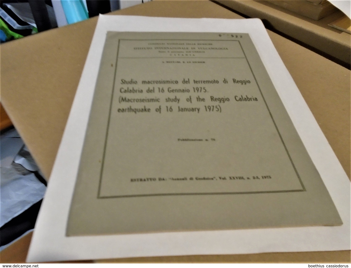 STUDIO MACROSISMICO DEL TERREMOTO  DI REGGIO CALABRIA DEL 16 GENNAIO 1975 A. BOTTARI E. LO GUIDICE - Libri Antichi