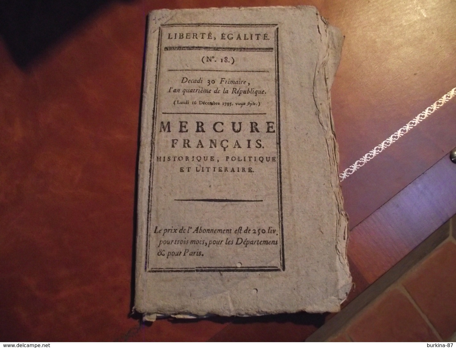 MERCURE FRANCAIS, An 4, N° 18, Journal Historique Politique Et Littéraire - Zeitungen - Vor 1800