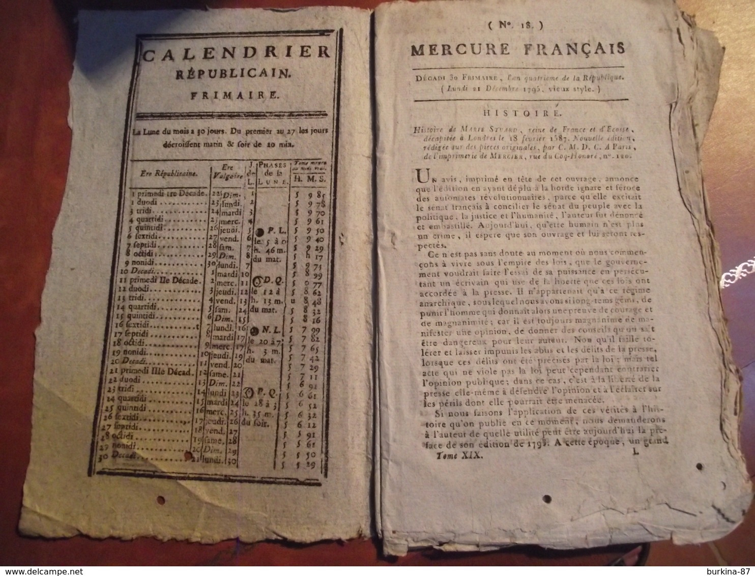 MERCURE FRANCAIS, An 4, N° 18, Journal Historique Politique Et Littéraire - Kranten Voor 1800