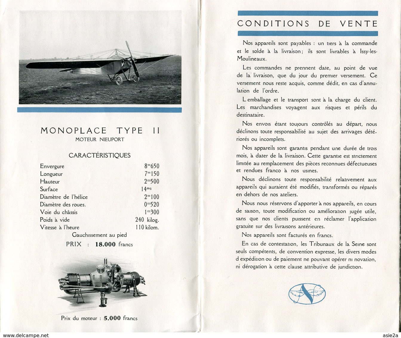 Dépliant Publicitaire  AEROPLANES NIEUPORT 1914    Fréjus - Issy Les Moulineaux - Villacoublay. - AeroAirplanes