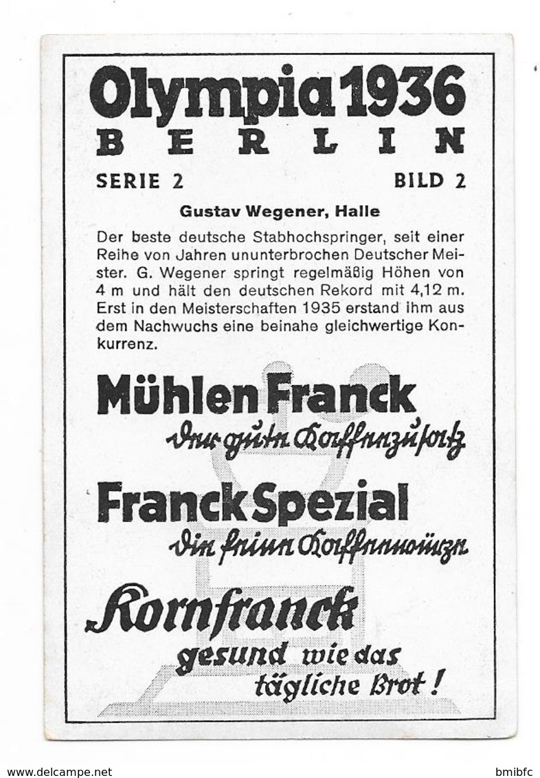 Olympia 1936 - BERLIN - Gustav Wegener, Halle - Trading Cards