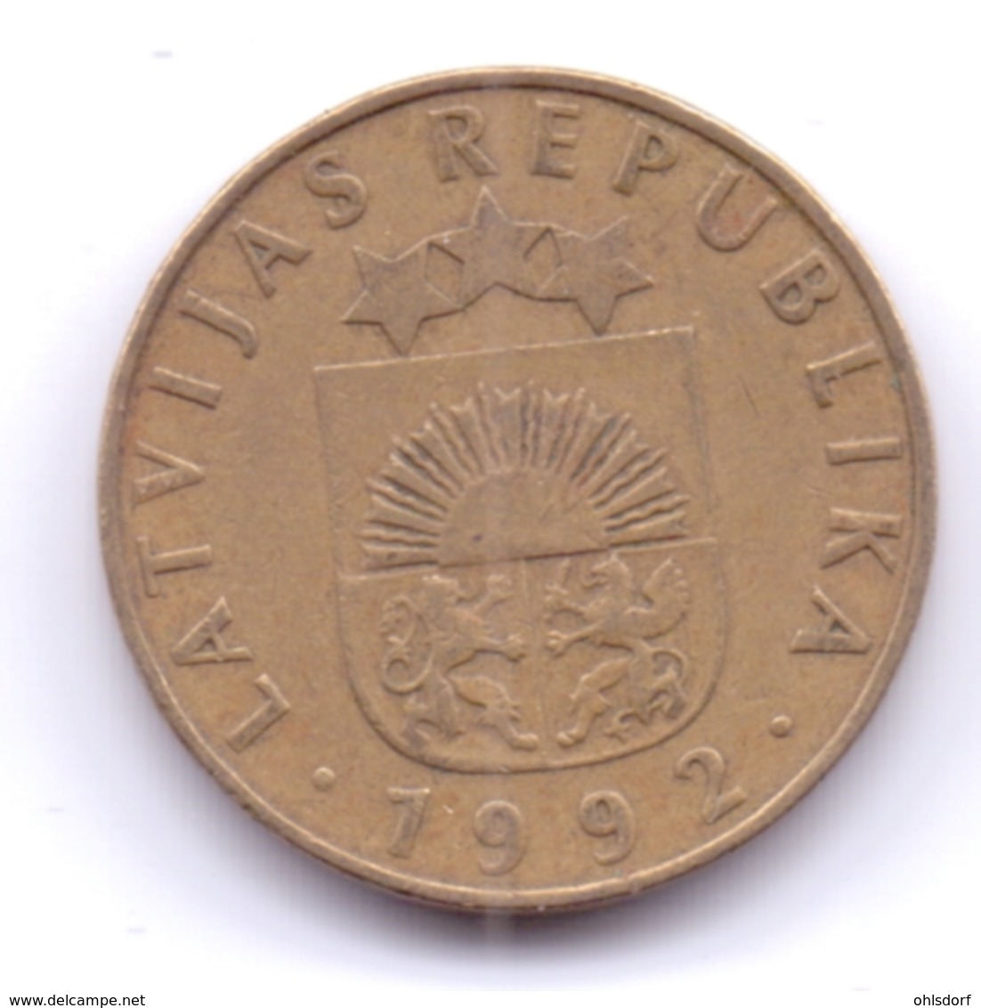 LATVIA 1992: 20 Santimu, KM 22 - Letonia