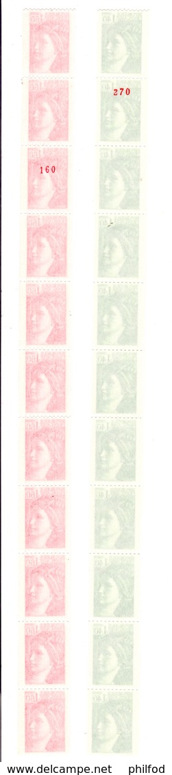 1981 - LOT De 2 BANDES DE 11 ROULETTES - Rouge 1.60 F Et Vert 1.40 F - Y&T 2157 Et 2158 ( Inclus Numérotés) - Roulettes