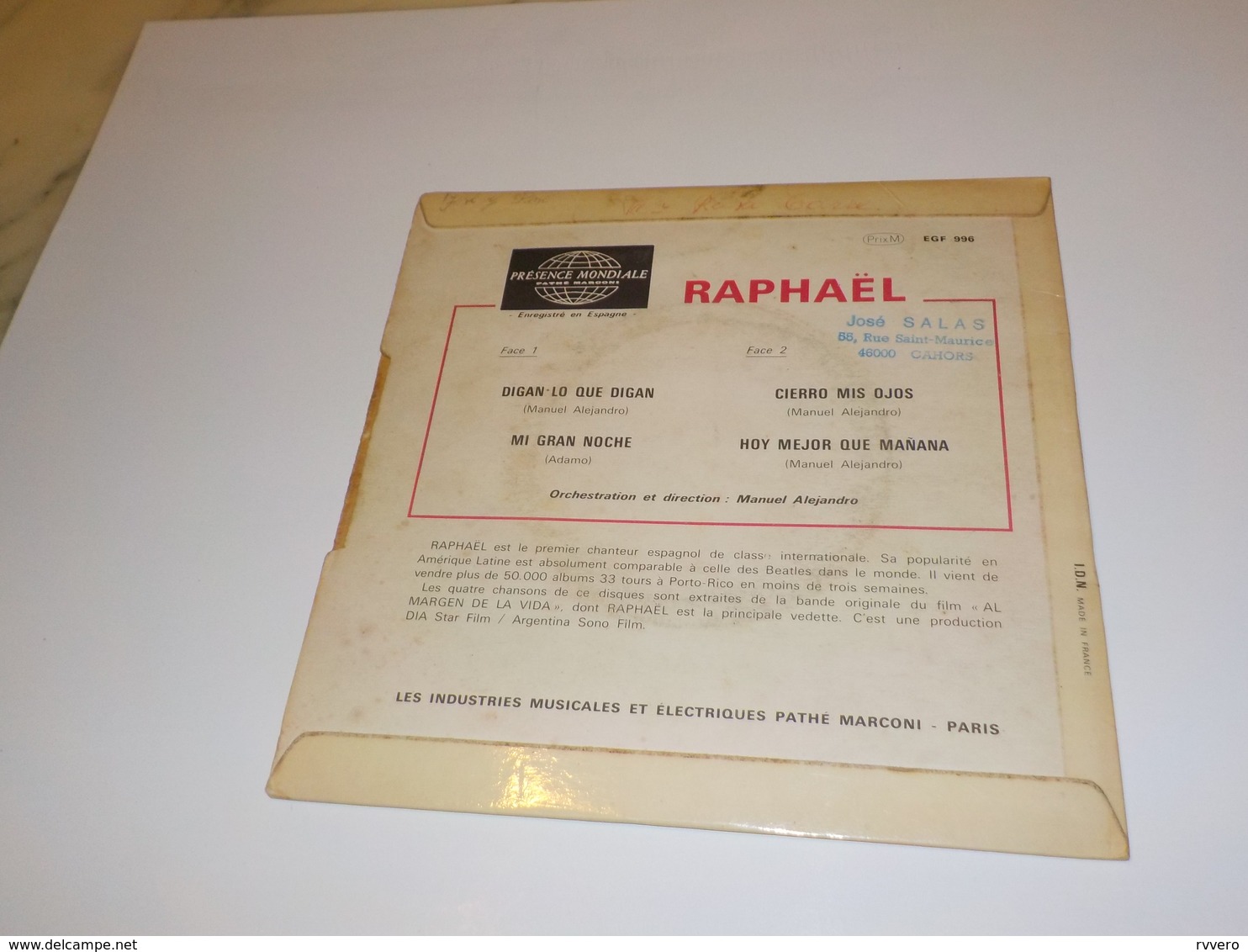 45 TOURS  RAPHAEL DIGAN LO QUE DIGAN 1968 - Otros - Canción Española