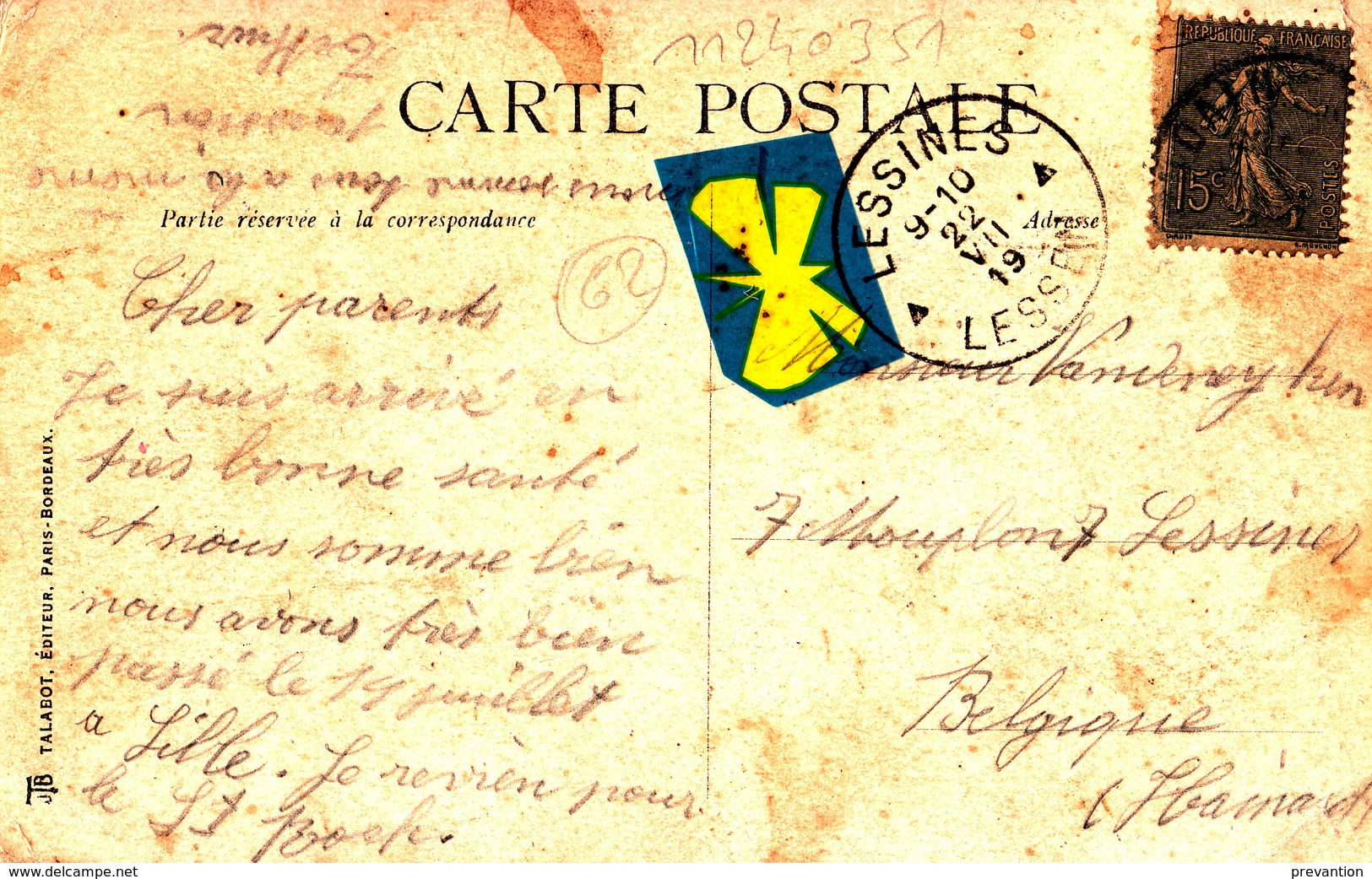 J'apporte Des Amitiés De HOUDAIN -Carte Colorée Avec Hirondelle Et Circulé En 1919 - Houdain