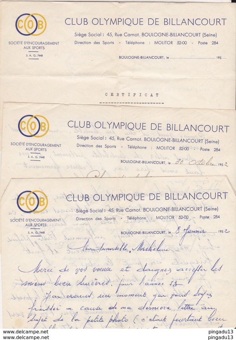 Fixe Petite Archive COB Boulogne Billancourt Section Boxe Et Tennis Année 1951 - Andere & Zonder Classificatie