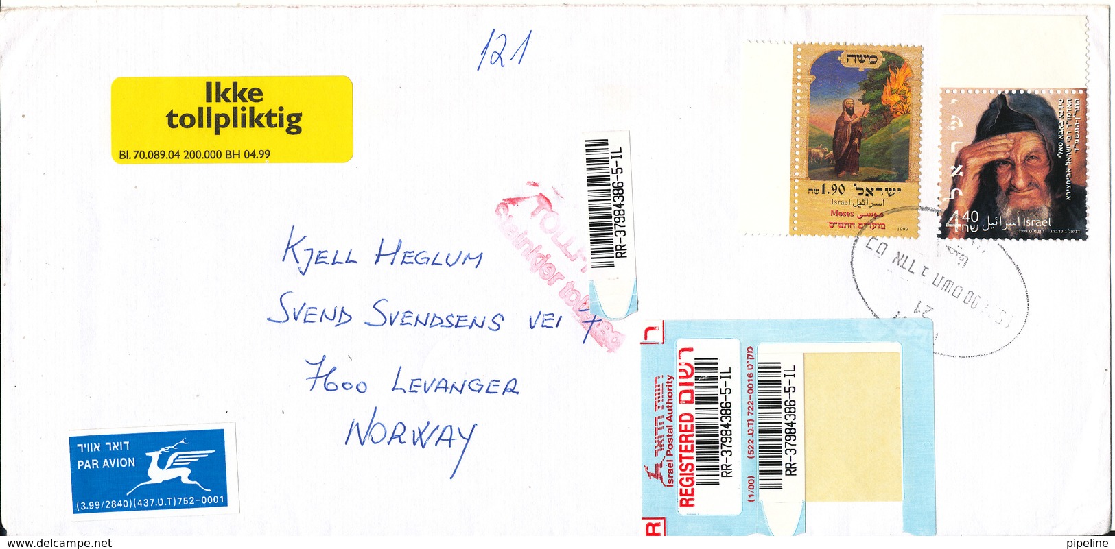 Israel Registered Cover Sent To Norway 2000 - Lettres & Documents