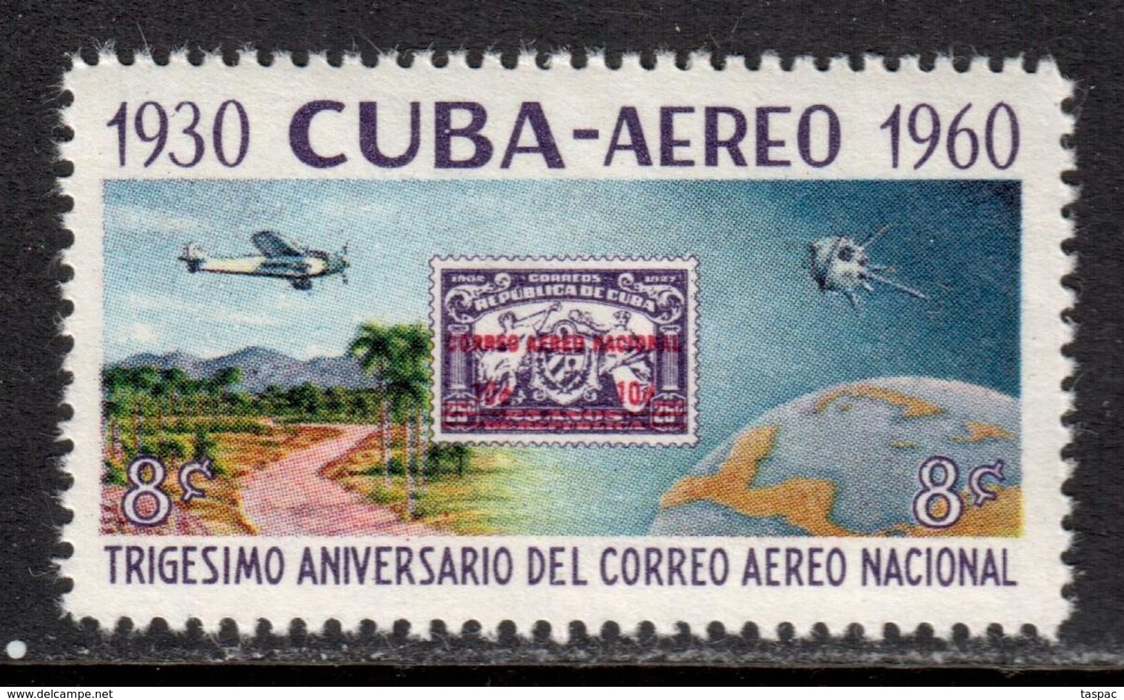 Cuba 1960 Mi# 678 ** MNH - 30th Anniv. Of National Air Mail Service / Space - North  America