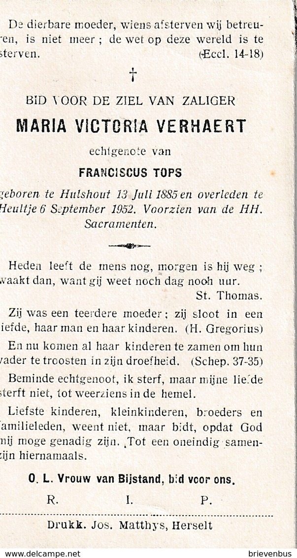 Hulshout, Heultje, 1952, Maria Verhaert, Tops - Imágenes Religiosas