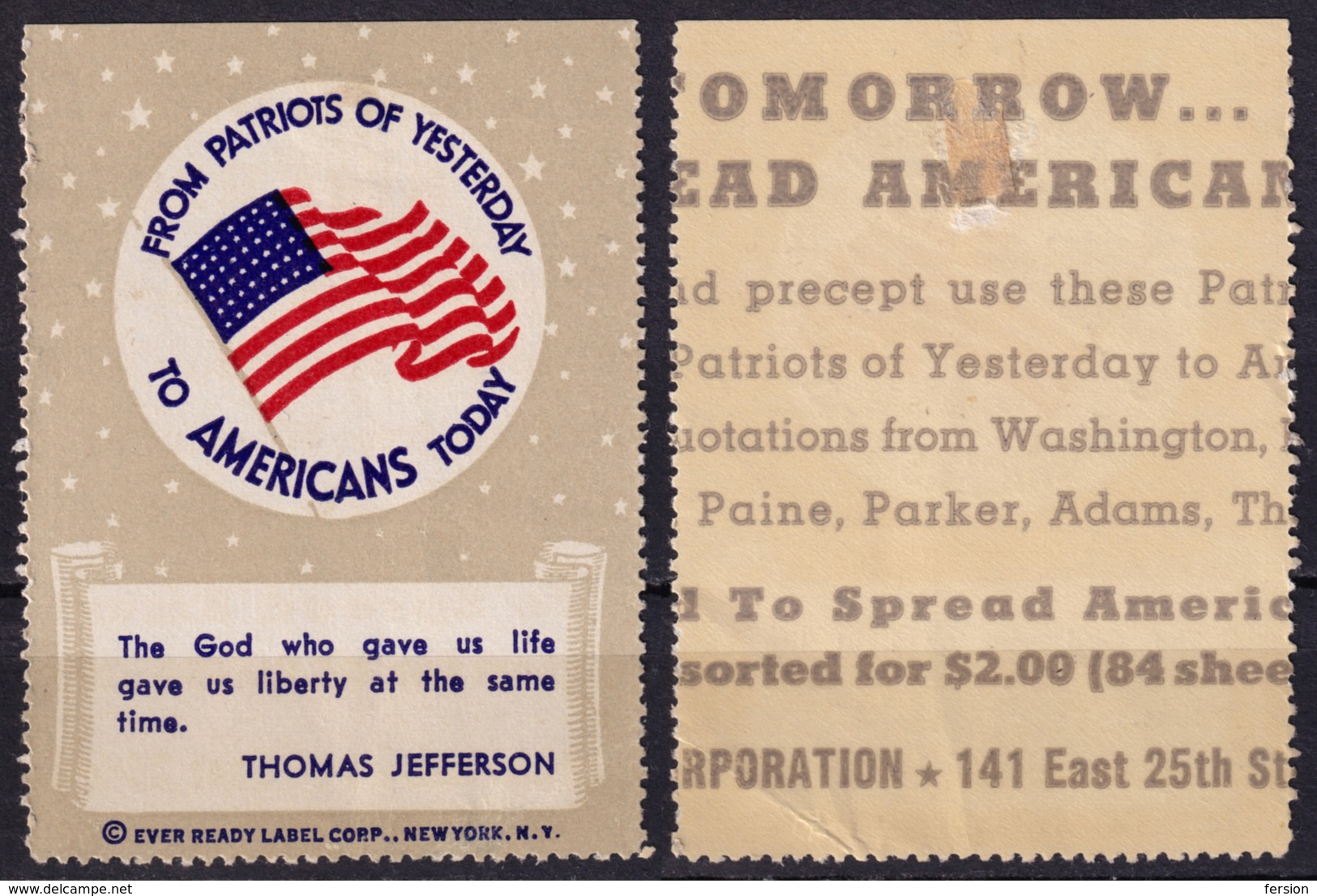 USA America Political Propaganda FLAG - Thomas Jefferson President - Cinderella Label Vignette - MH - Cartoline Ricordo