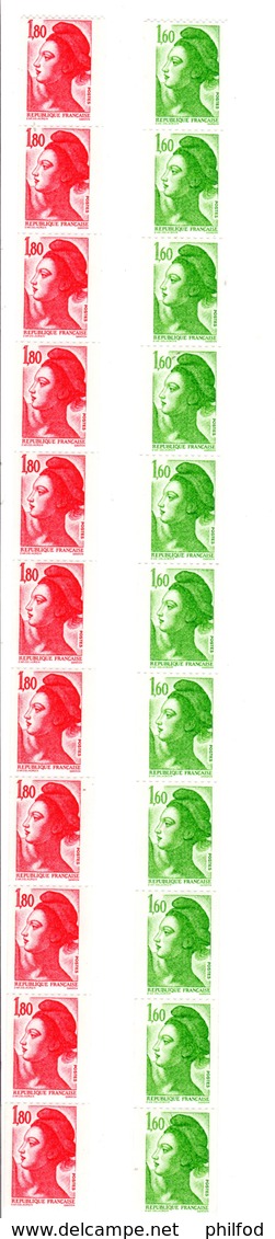 1982 - LOT De 2 BANDES DE 11 ROULETTES - Rouge 1.80 F Et Vert 1.6 F - Y&T 2222 Et 2223 ( Inclus Numérotés) - Rollen