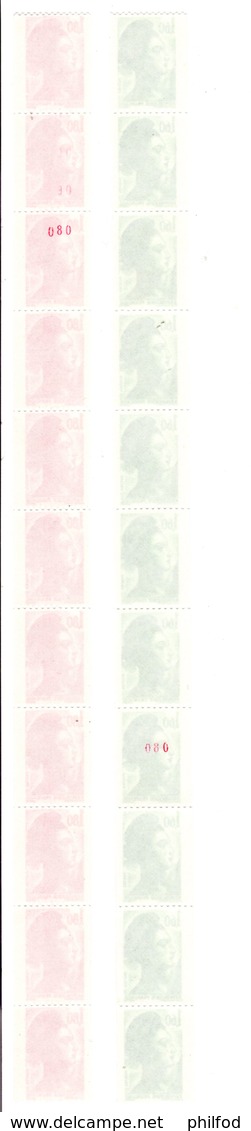 1982 - LOT De 2 BANDES DE 11 ROULETTES - Rouge 1.80 F Et Vert 1.6 F - Y&T 2222 Et 2223 ( Inclus Numérotés) - Francobolli In Bobina