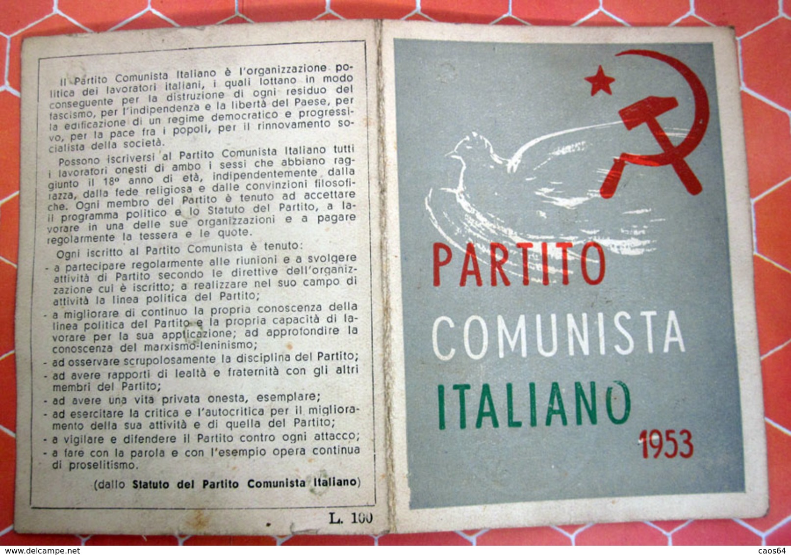 TESSERA PARTITO COMUNISTA ITALIANO 1953 - Mitgliedskarten