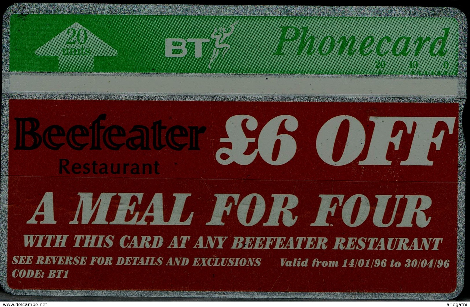 UNITED KINGDOM 1996 BT PHONECARD BEEFEATER RESTAURANT USED VF!! - Autres & Non Classés