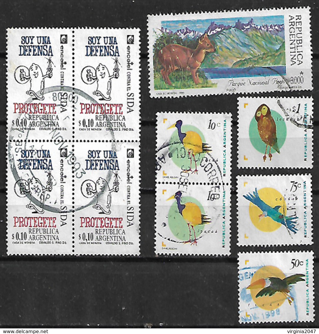 1990-5 Argentina Fauna Parques Nac. Pajaros-protejete 10v.pareja Y Cuadro - Usados