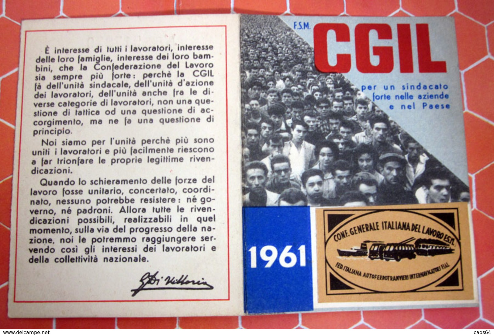 TESSERA CGIL  1961 - Membership Cards