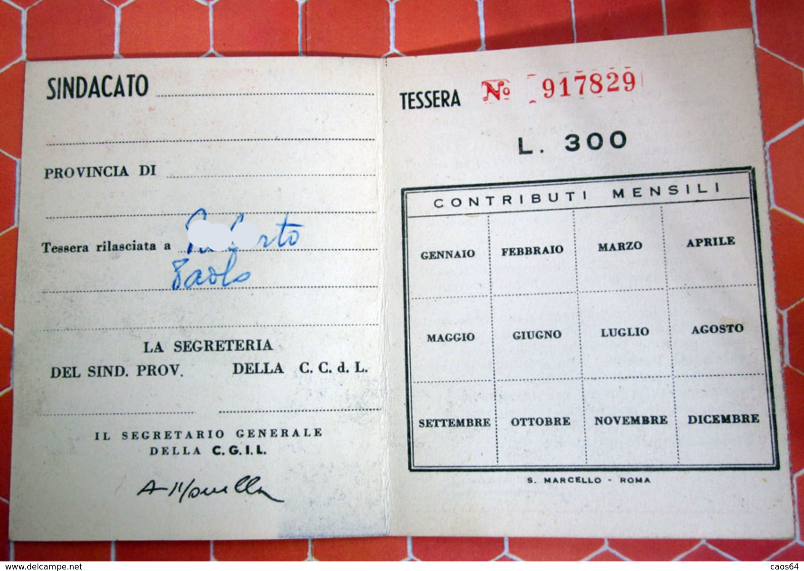 TESSERA CGIL  1961 - Cartes De Membre