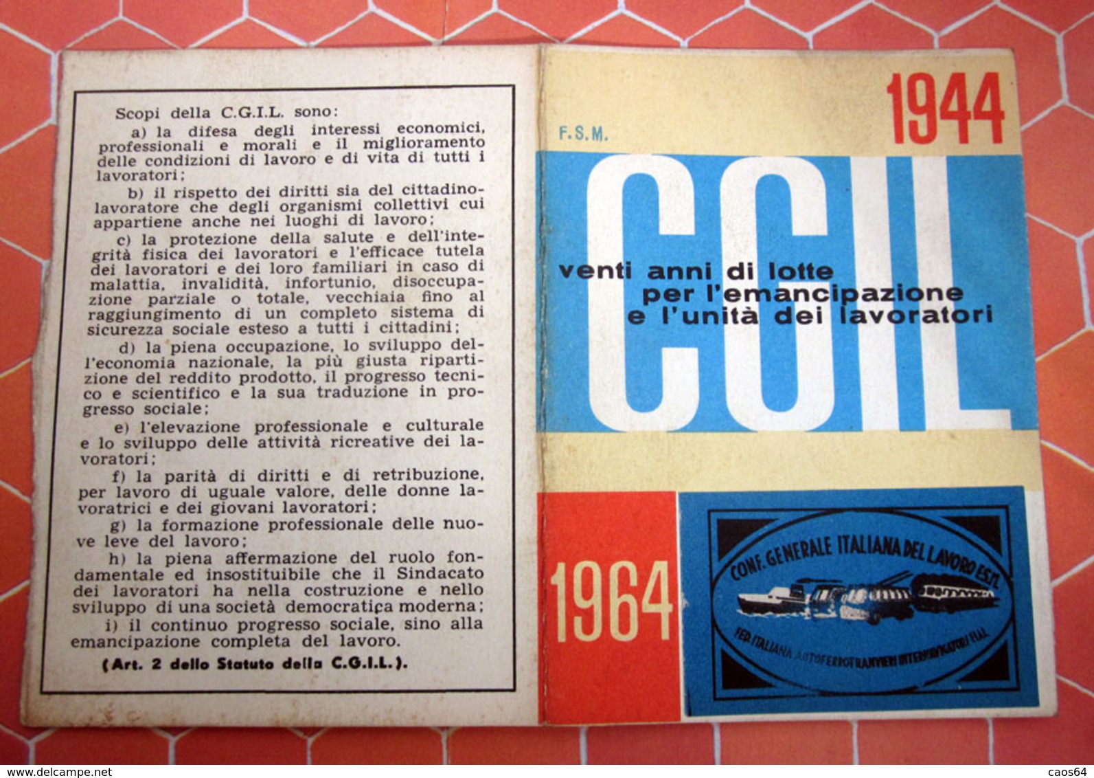 TESSERA CGIL  1964 TORINO - Membership Cards