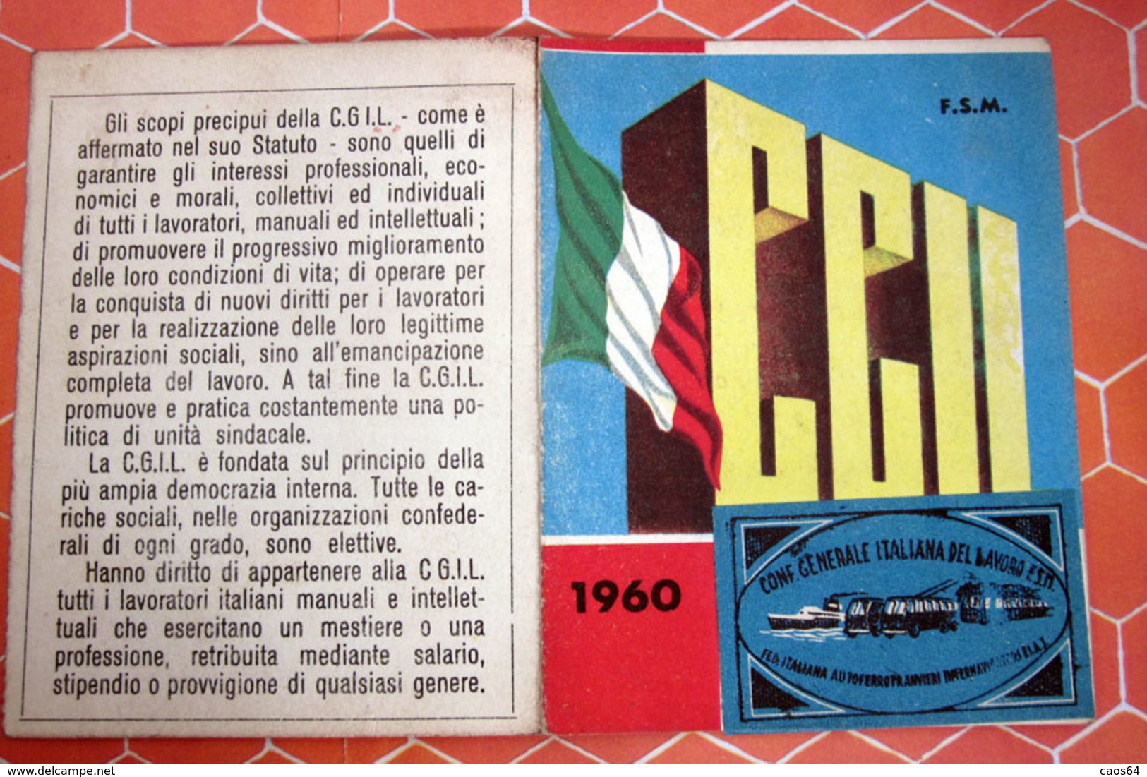 TESSERA CGIL  1960 TORINO - Cartes De Membre