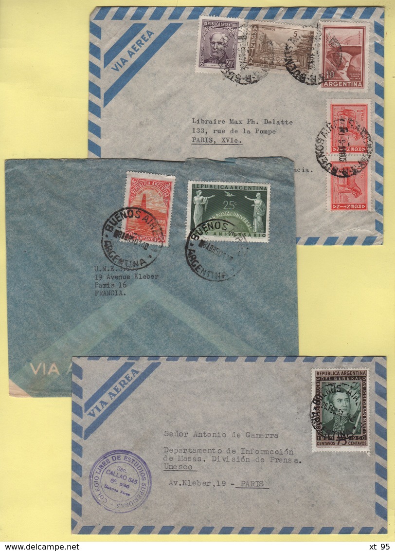 Argentine - Lot De 3 Lettres Par Avion Destination France - Luftpost