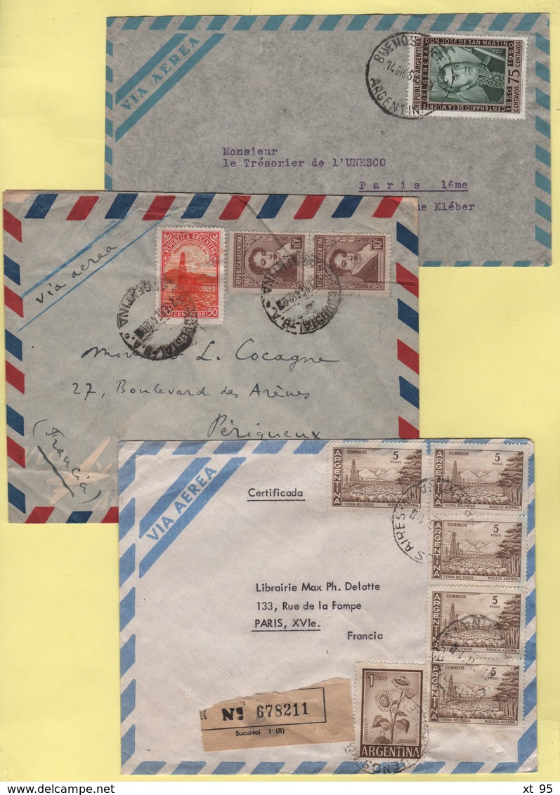 Argentine - Lot De 3 Lettres Par Avion Destination France - Luftpost