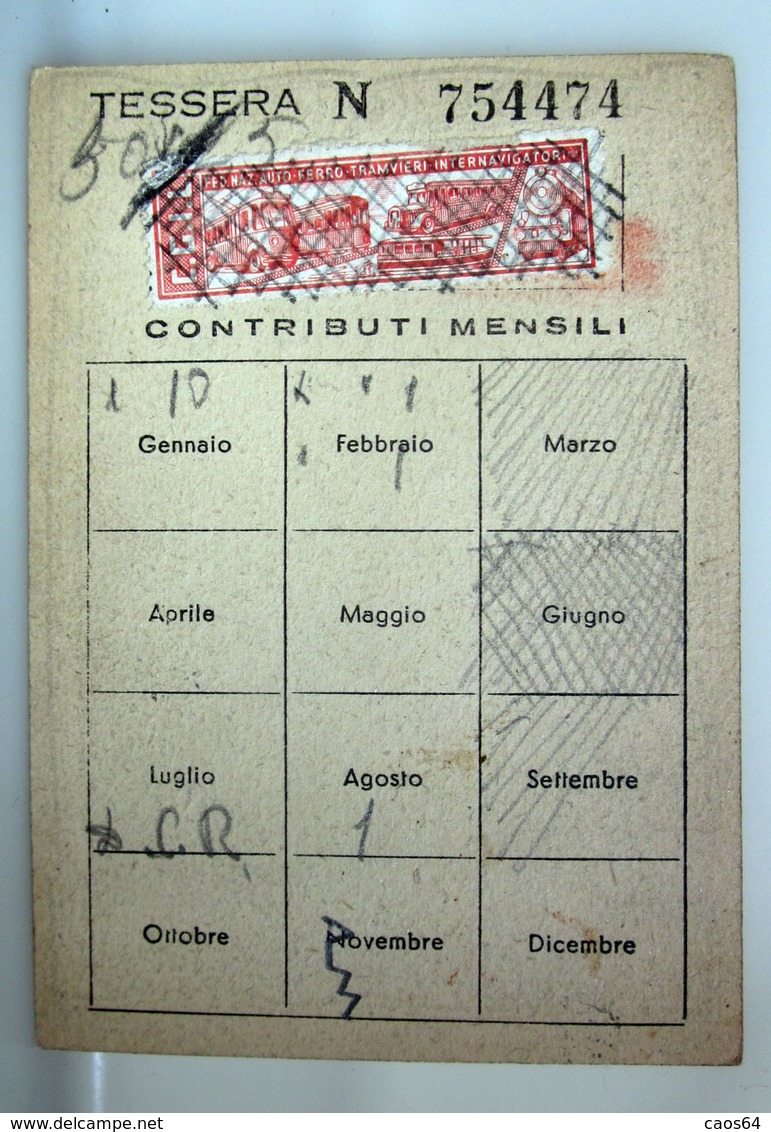 TESSERA CGIL FERROTRANVIERI TORINO 1947 - Cartes De Membre