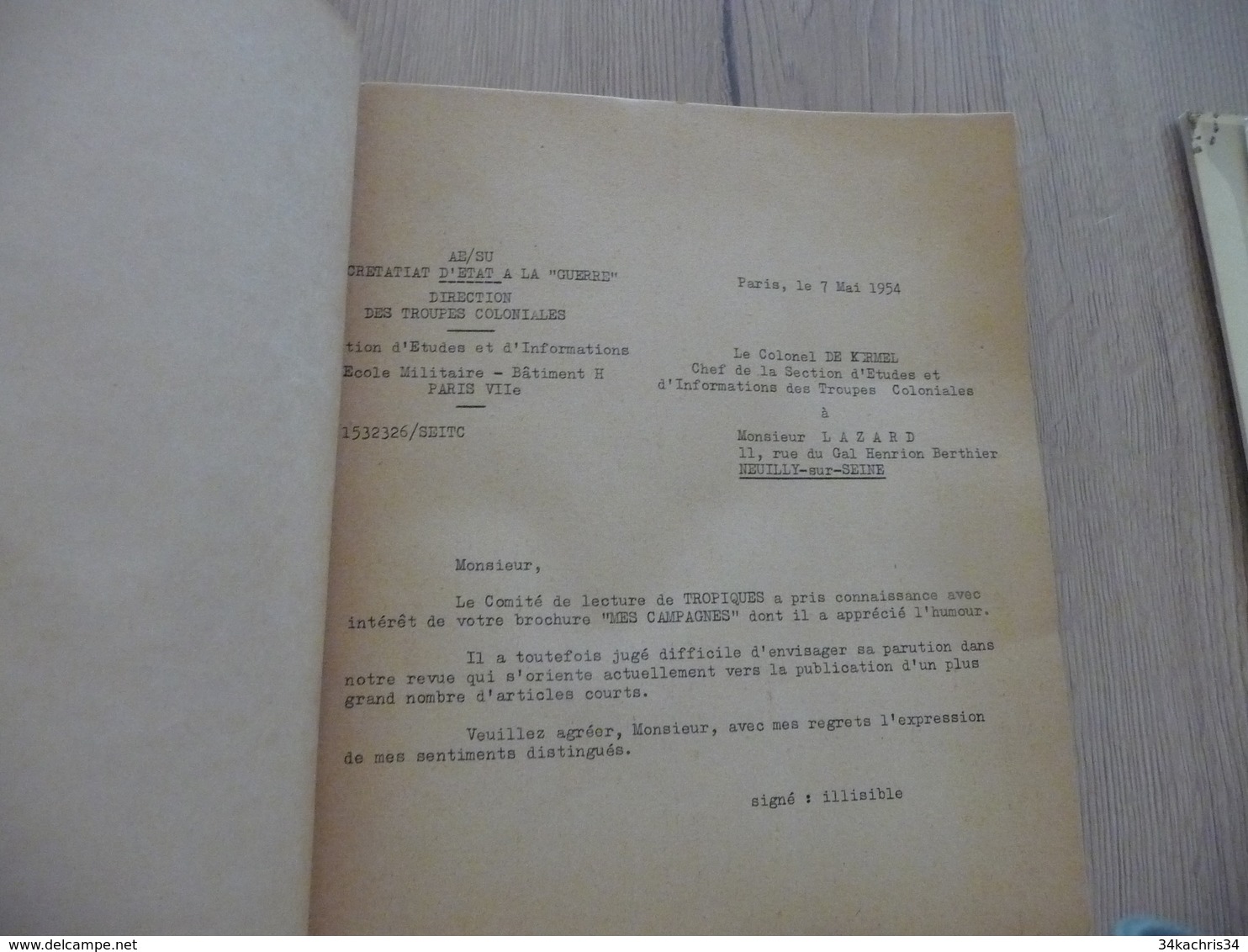 Lazard Brigadier D'Artillerie Coloniale Guerre 39/45 Récit Militaire Tiré à 50 Ex 53 Pages - Documenten