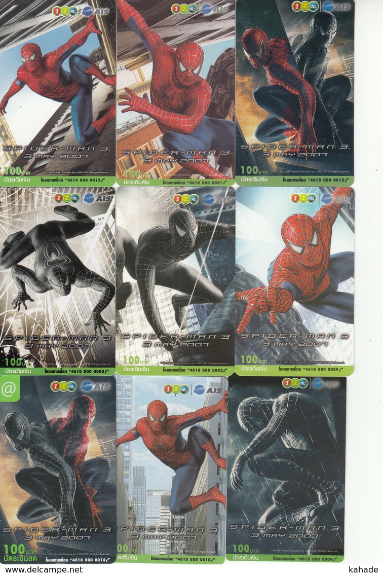 9 X Thailand Phonecard 12Call Movie Film SPIDERMAN 3 - Cinéma