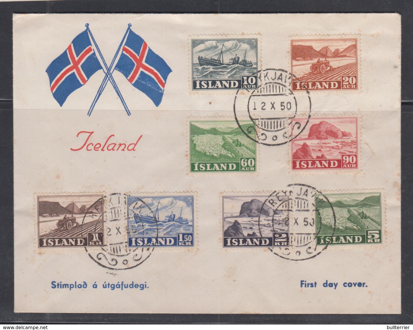 ICELAND  - 1950 - DEFINITIVES SET OF 8  ON  ILLUSTRATED  FDC, - Storia Postale