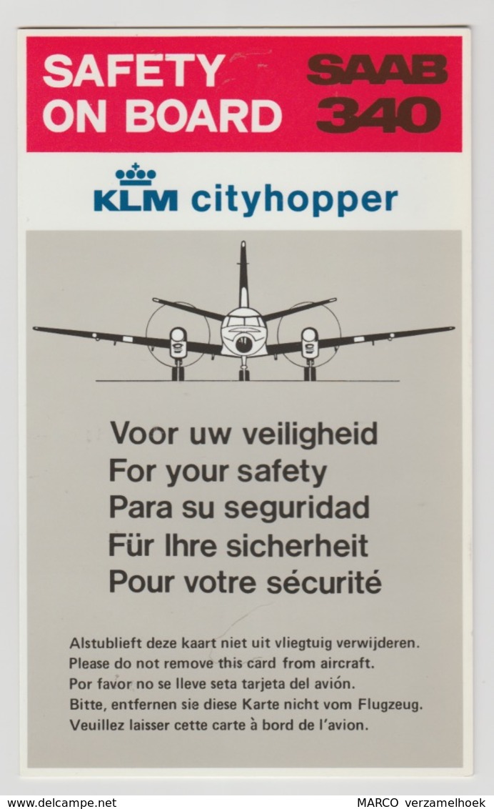 Safety Card KLM Cityhopper Saab 340 1991 - Safety Cards