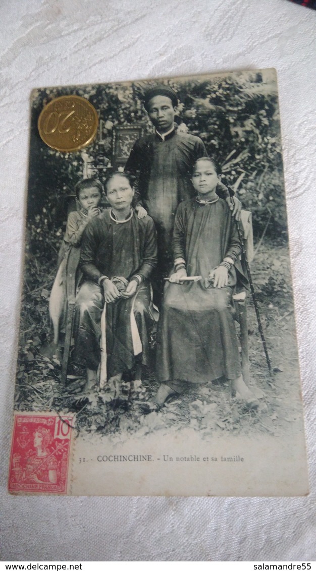 Vietnam Tonkin Indochine Cochinchine Notable Et Sa Famille Timbre - Vietnam