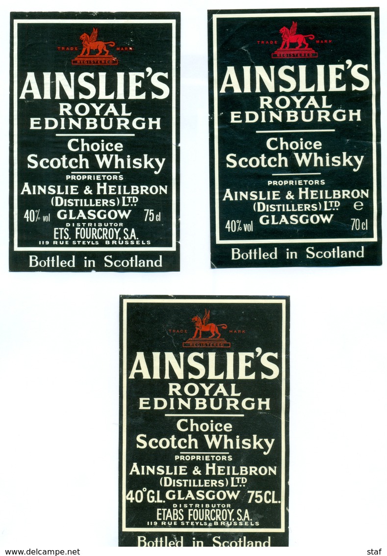 3 Oude Etiketten / 3 Anciennes étiquettes Whisky Ainslie's - Whisky