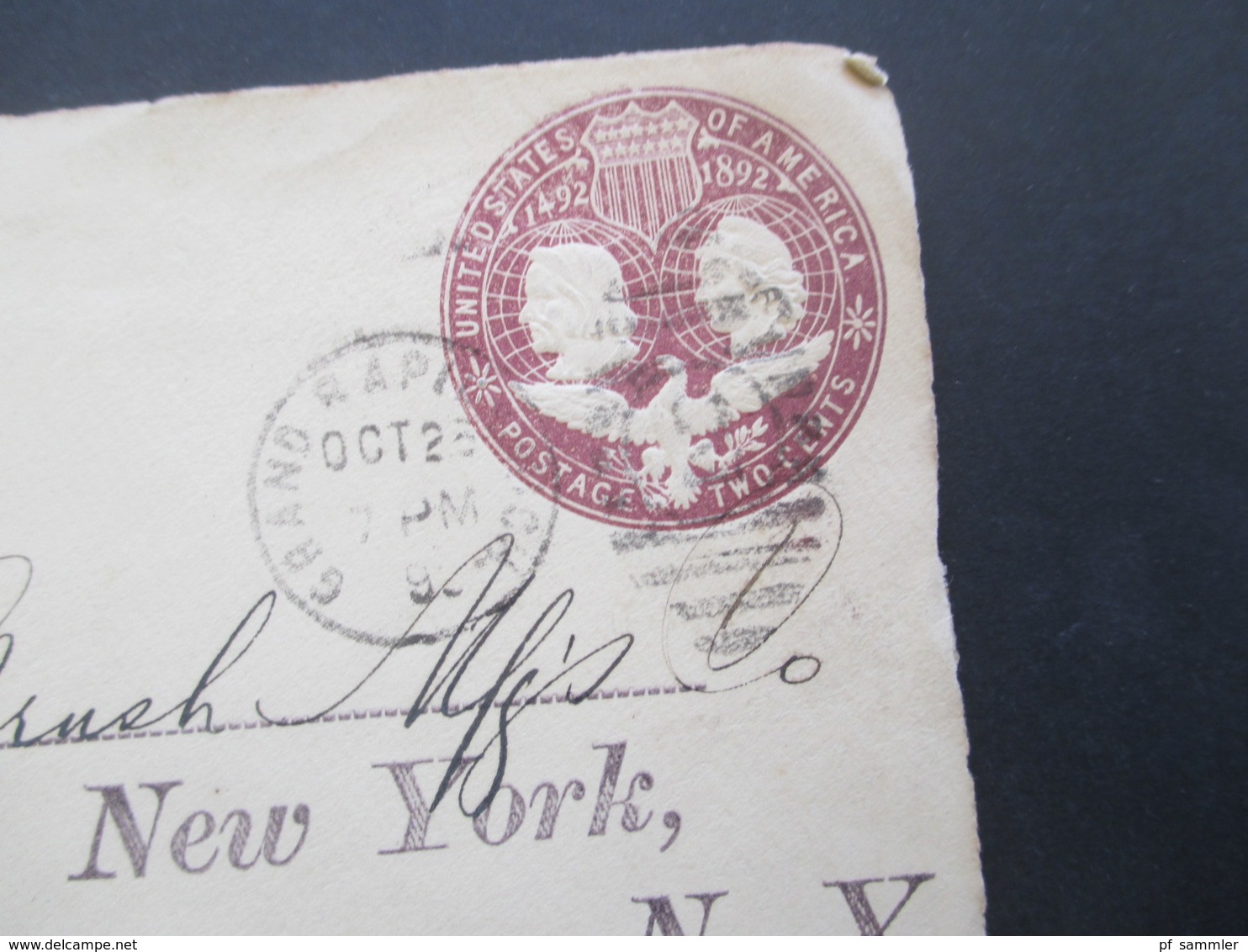 USA 1893 GA Umschlag Kolumbus The Old National Bank Grand Rapis Nach New York Mit Ank. Stempel. P.O.N.Y. - Cartas & Documentos