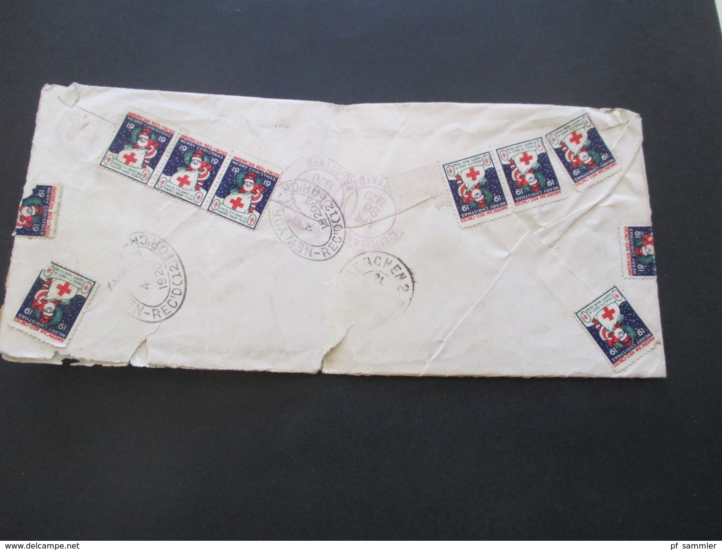 USA 1920 Registered Letter / GA Umschlag Rückseitig Mit 10x American Red Cross Marke Merry Christmas - Brieven En Documenten