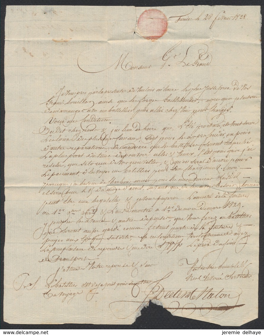 Précurseur - LAC Datée De Furnes (1828) + Obl Linéaire VEURNE Et Port Rectifié > Hornu - 1815-1830 (Holländische Periode)