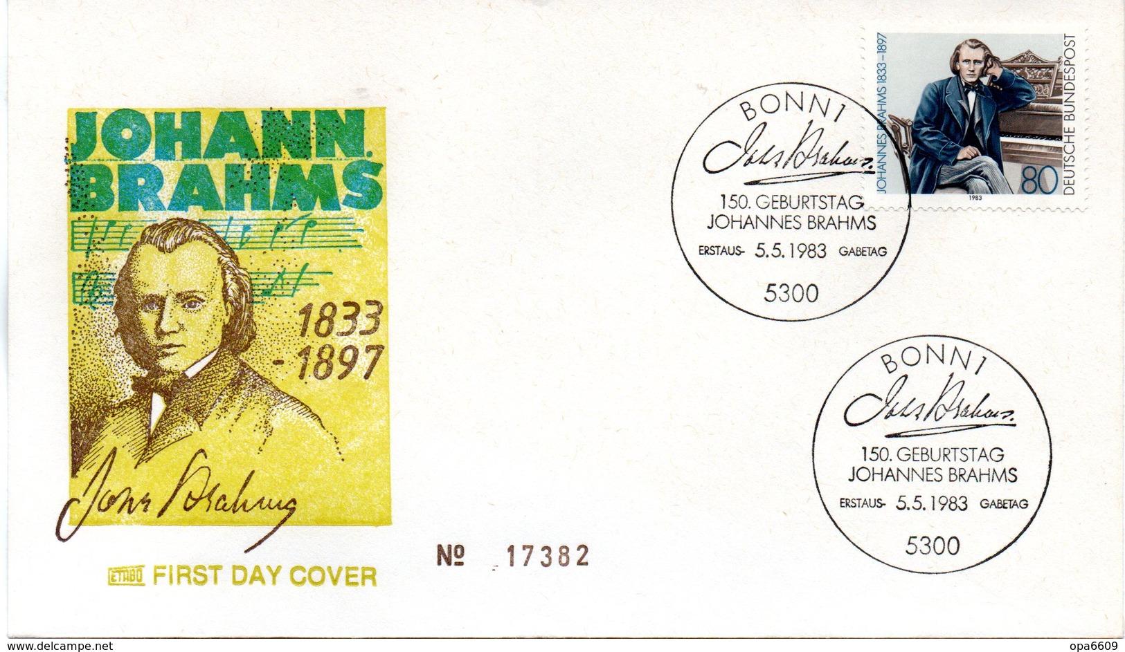 BRD Schmuck-FDC "150. Geburtstag Von Johannes Brahms" Mi.1177 ESSt 5.5.1983 BONN 1 - Other & Unclassified