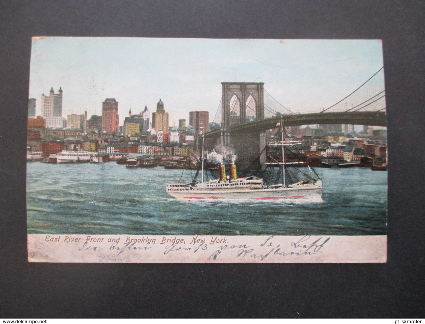 USA 1907 PK East River And Brooklyn Bridge, New York Nach München Gesendet - Brooklyn