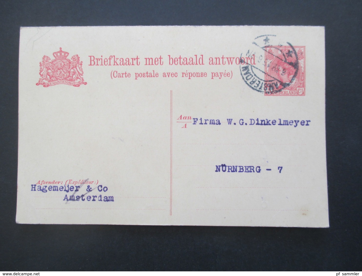 Niederlande 1915 Ganzsache / Doppelkarte Amsterdam - Nürnberg Bestellung Von Bleistifthalter Mit Handgemalter Skizze - Lettres & Documents